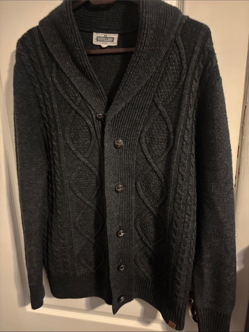 Men’s Shawl-Collar Cable Cardigan - Charcoal